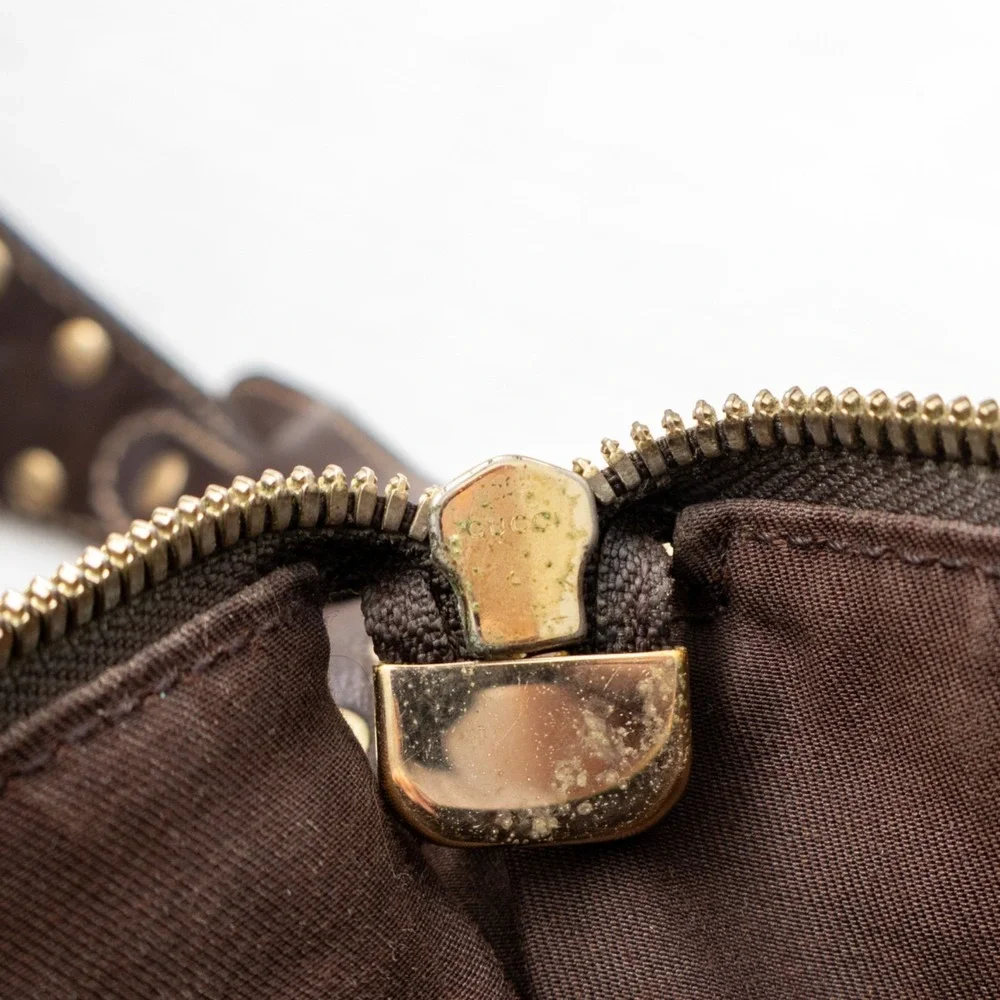 Gucci GG Canvas Pelham Horsebit Studded Hobo Bag Web Strap 153691 Brown